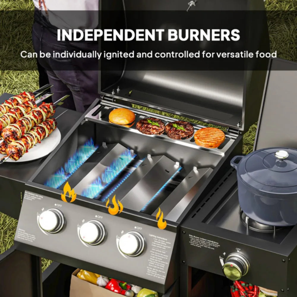 3-In-1 Portable Charcoal BBQ Grill With Smoker And Fire Pit
