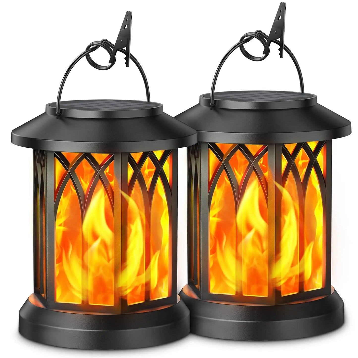 Solar Lanterns 4 Pack With Flickering Flame Outdoor Waterproof Lights