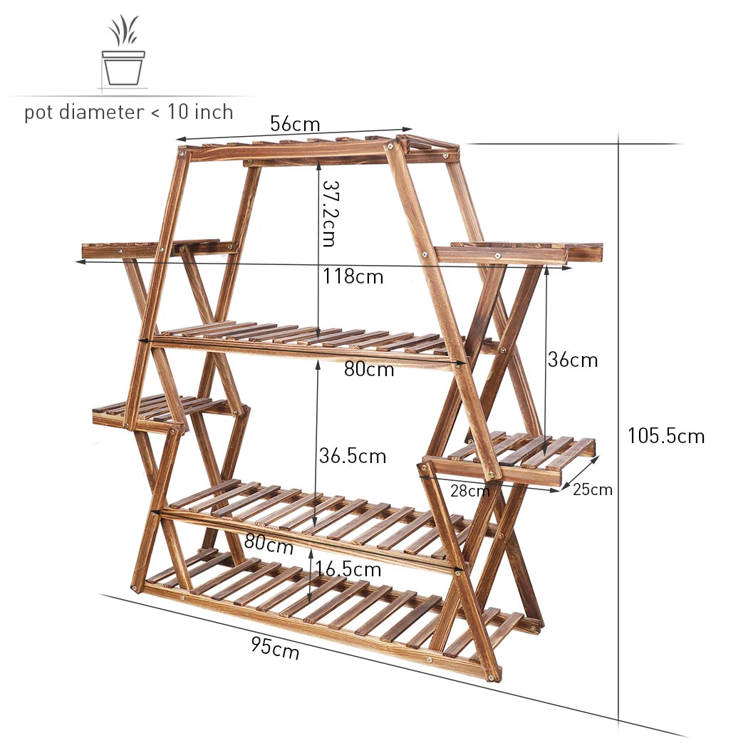 Eight Tier Wood Plant Stand Large Capacity For Patio Balcony