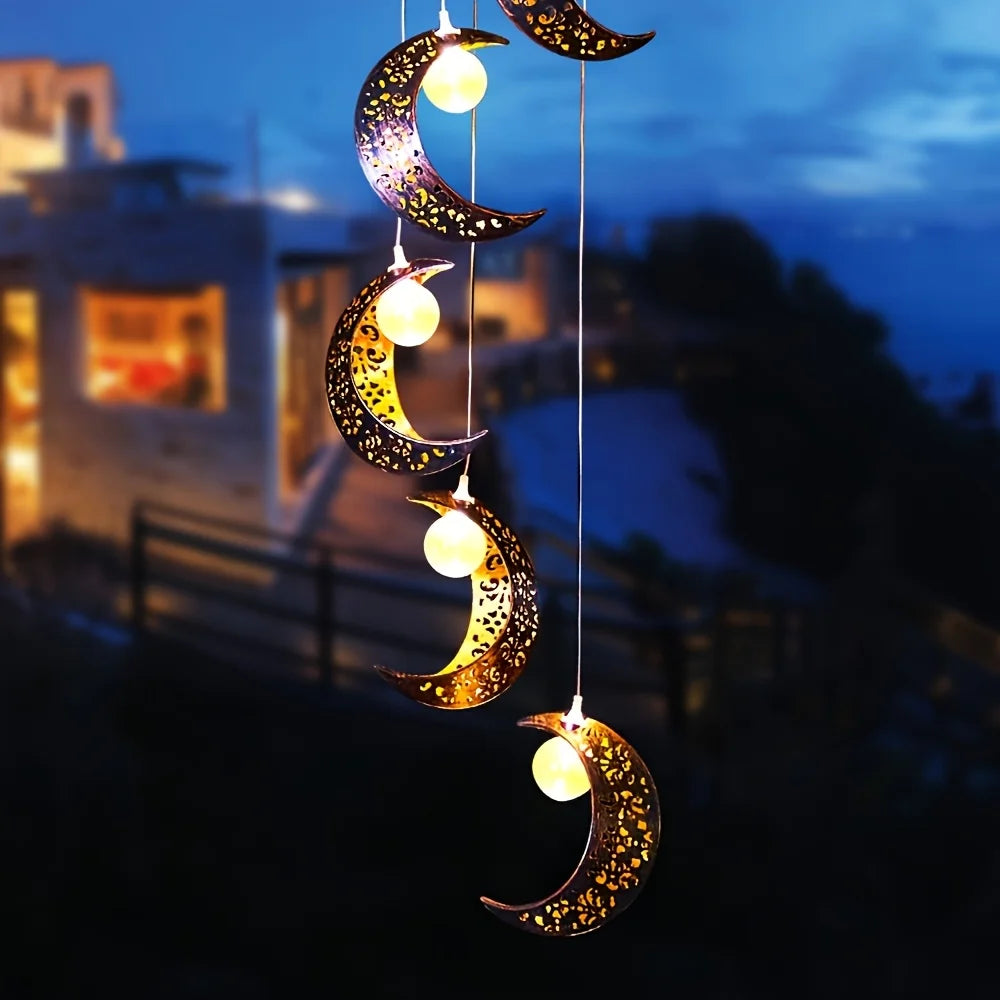 Solar Powered Moon Wind Chime Light Outdoor Waterproof Garden Decor