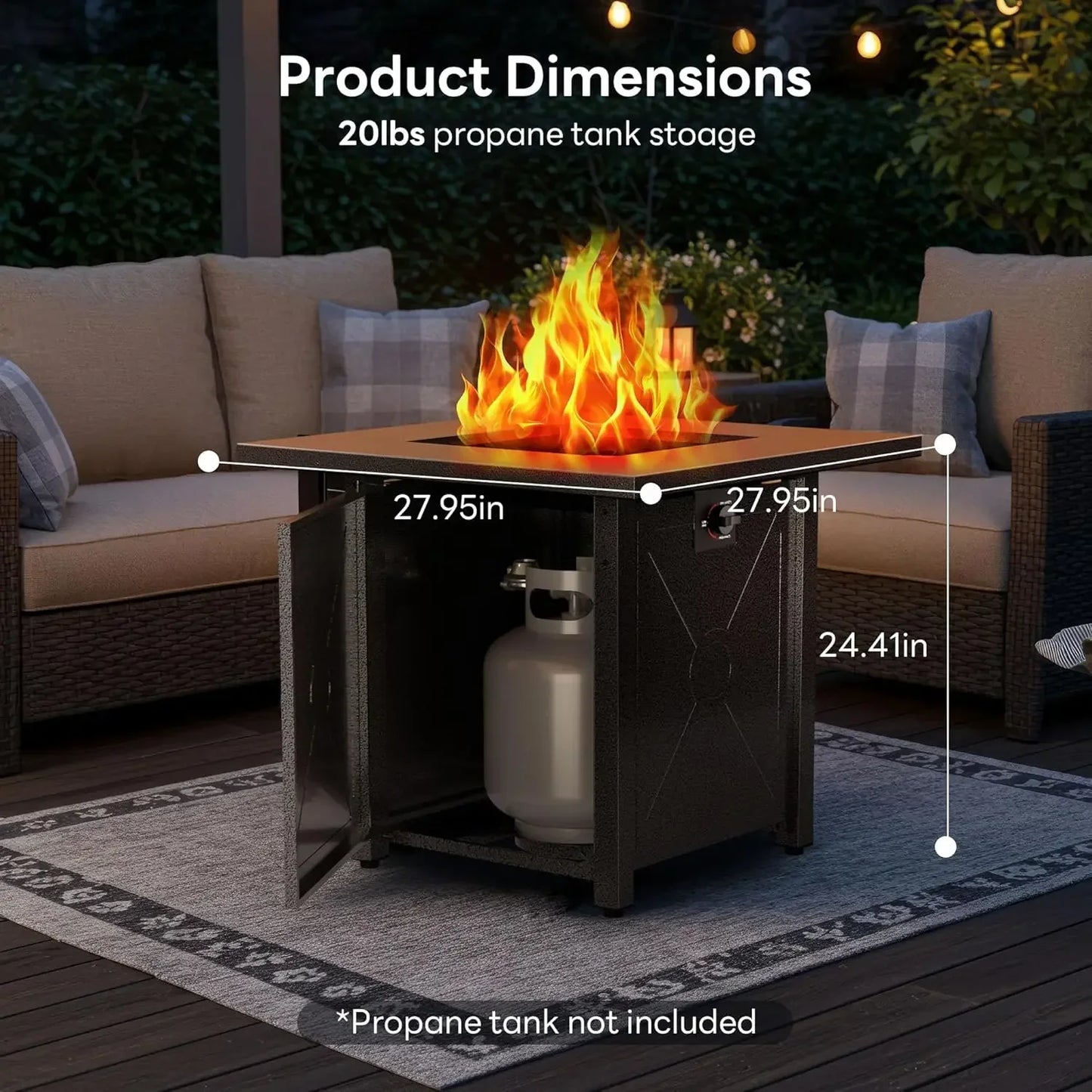 Propane Fire Pit Table 50,000 BTU With Lid Lava Rock