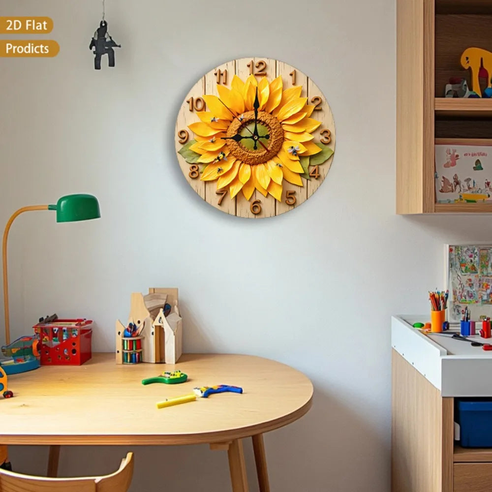 XMSJ 12 Inch Sunflower Bees Wall Clock Silent Decor