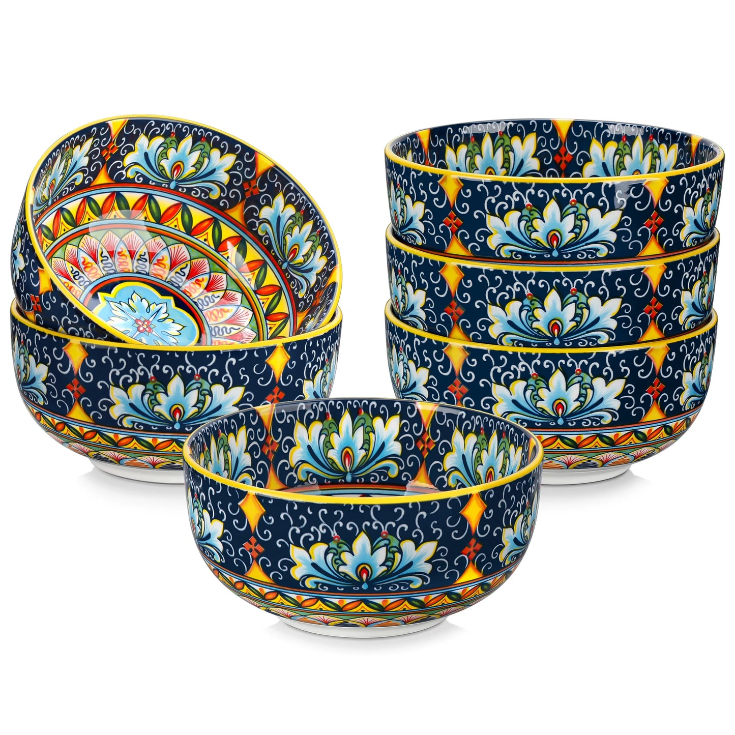 Malacasa Bohemian Style Ceramic Cereal Bowls Set Dinnerware