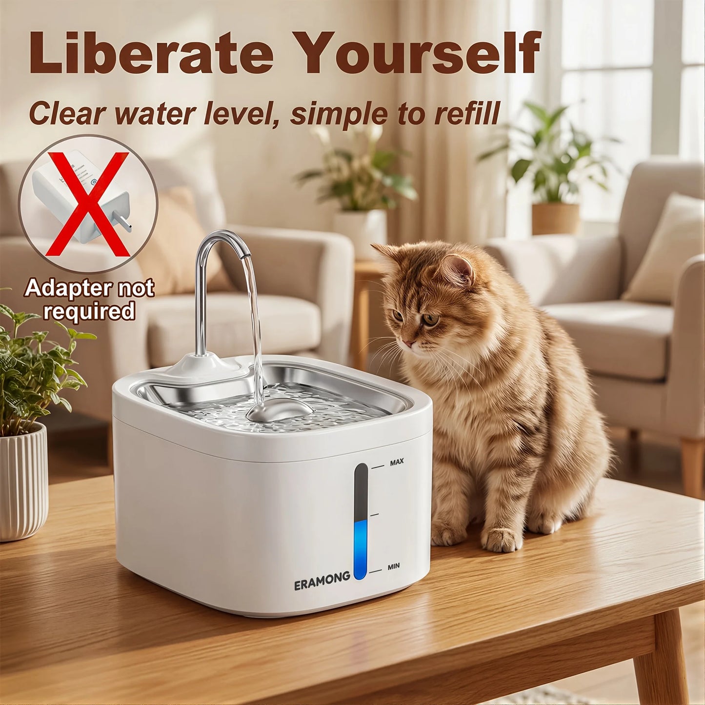 Automatic Stainless Steel Pet Water Fountain With Quiet Water Pump