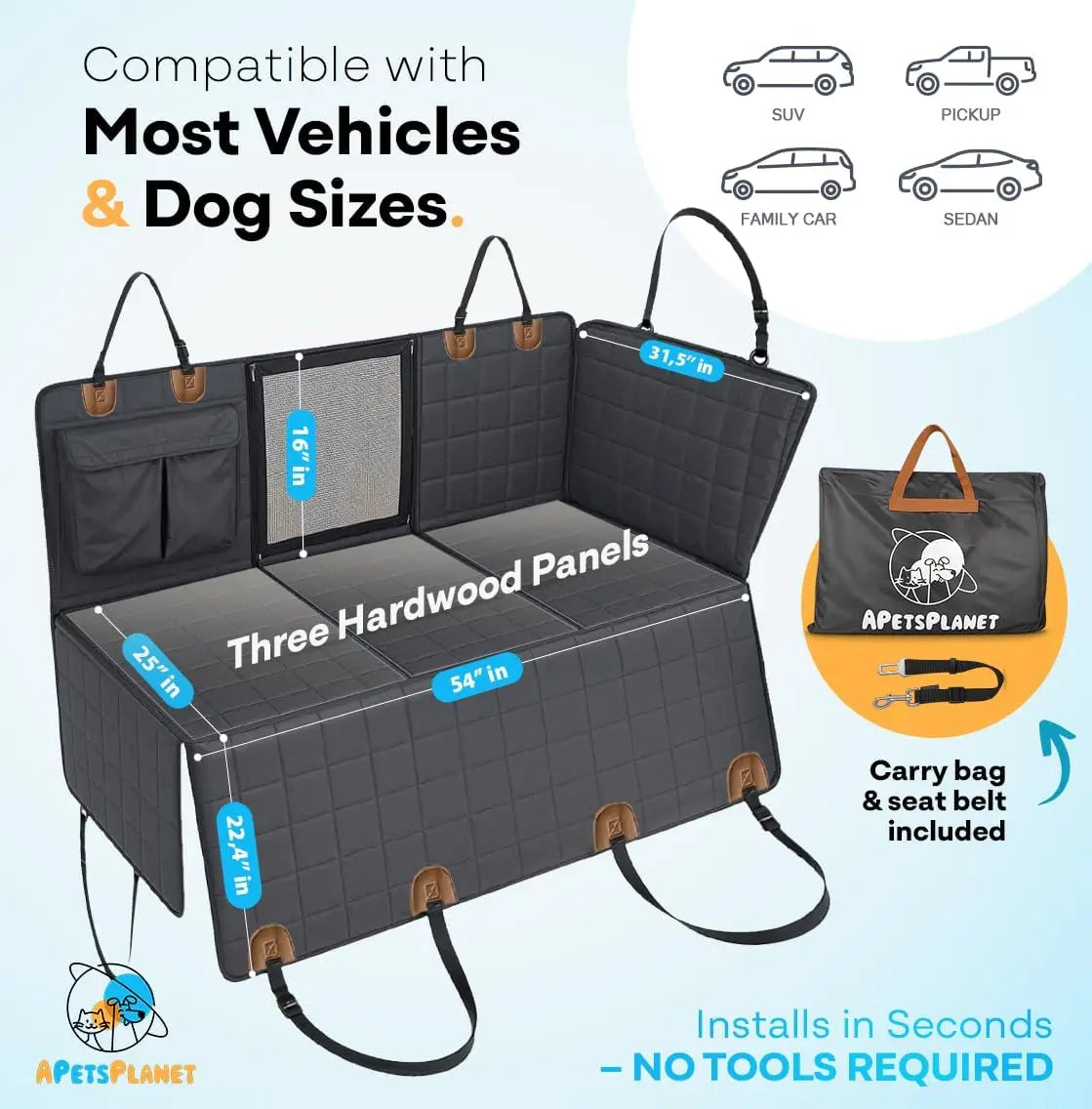 Waterproof Dog Car Seat Cover With Mesh Window And Storage