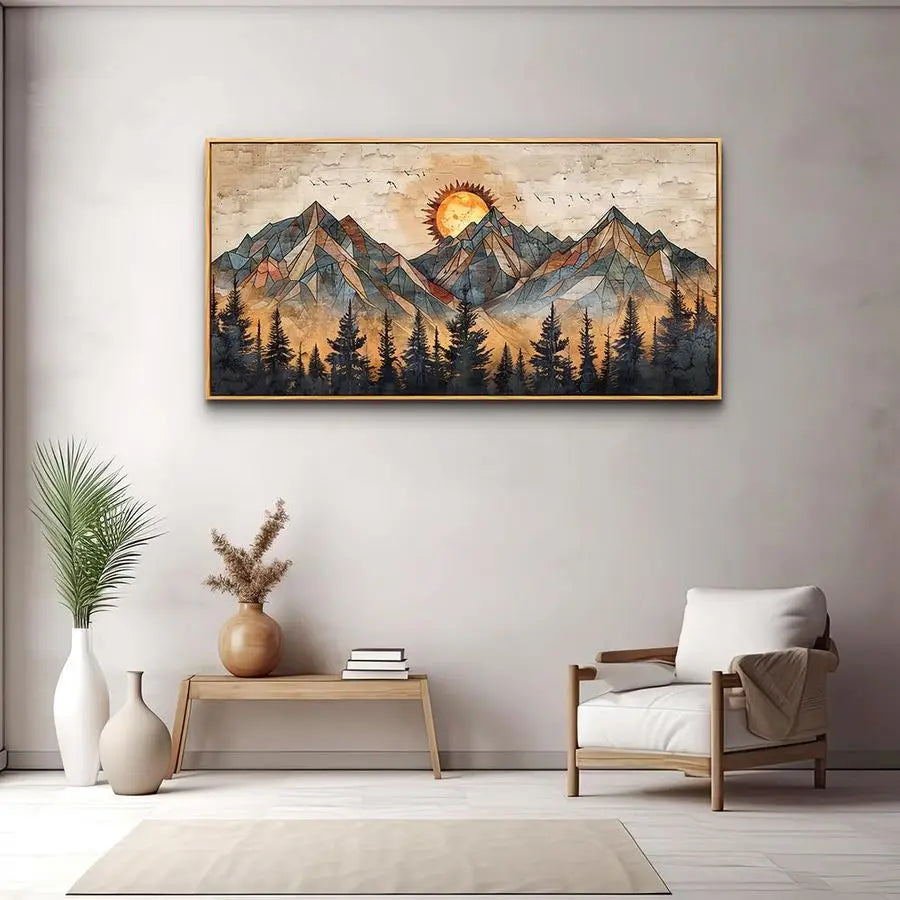 Abstract Mountain Landscape Wood Framed Wall Art Canvas
