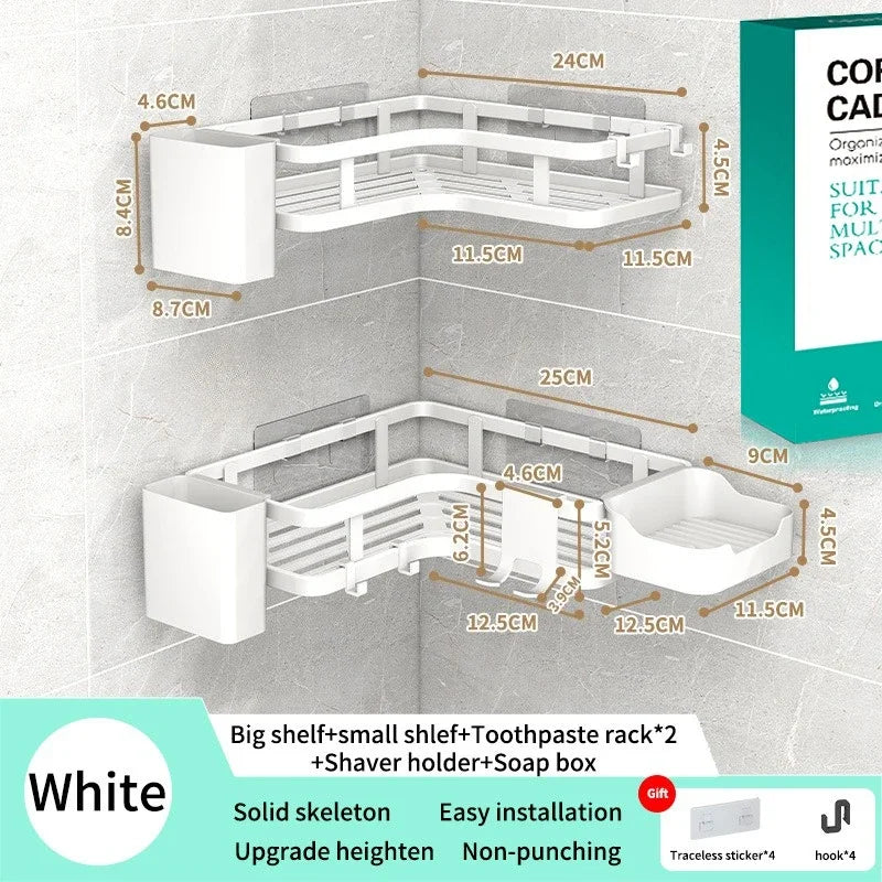 6-Piece Double-Layer Stainless Steel Corner Shelf No-Drill Wall Mount