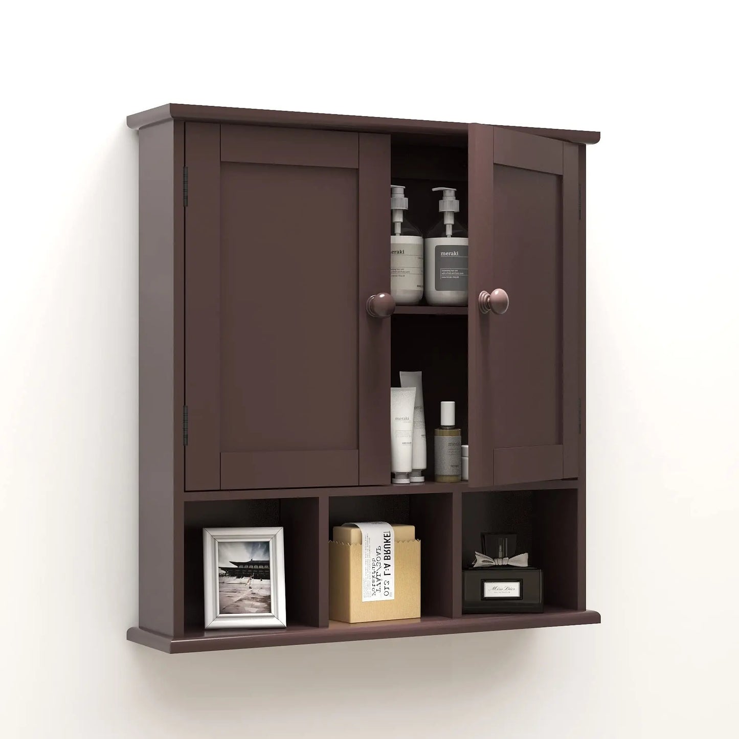 XIUWO Bathroom Wall Cabinet With 2 Doors Over Toilet Storage