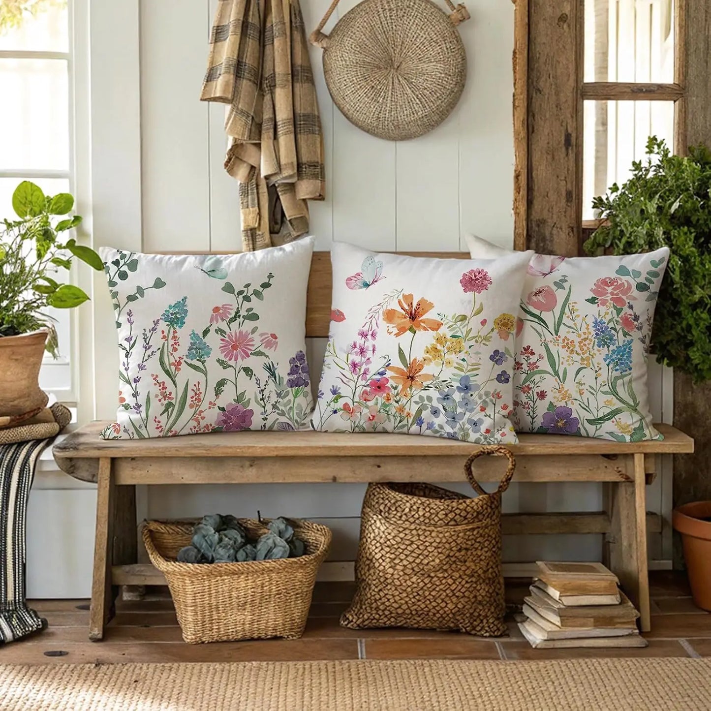 Spring Farmhouse Pillow Covers for Home Decor and Outdoor Use