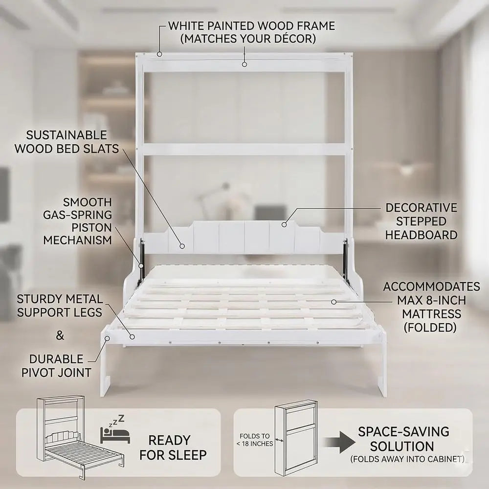Wooden Murphy Wall Bed With Sofa And Cushioned Seating