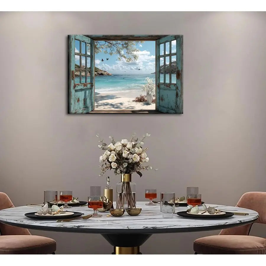 Beach Canvas Wall Art Sea View Ocean Windows Poster
