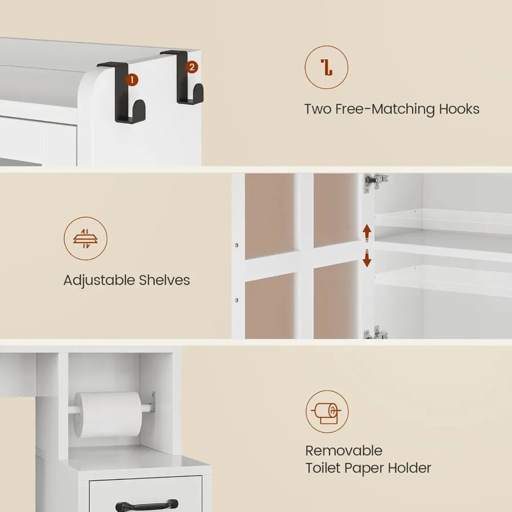 Over Toilet Storage Cabinet With Adjustable Shelves And Glass Doors