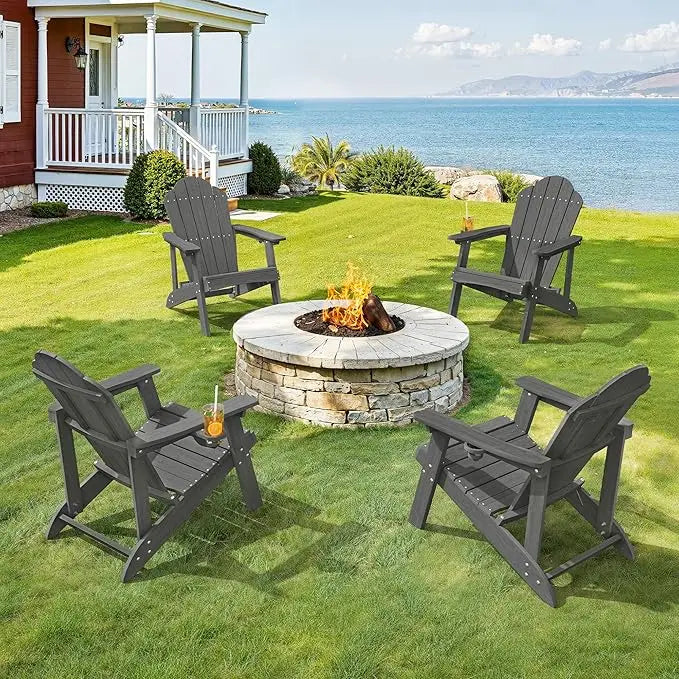 Adirondack Chairs Set of 4 Weather Resistant Outdoor Cup Holder