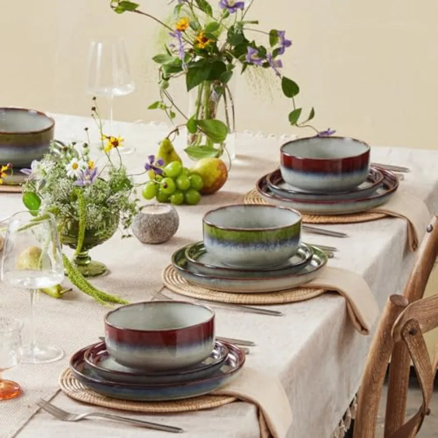 YAO HUI HUANG Stoneware Dinnerware Set Scratch-Resistant Reactive Glaze