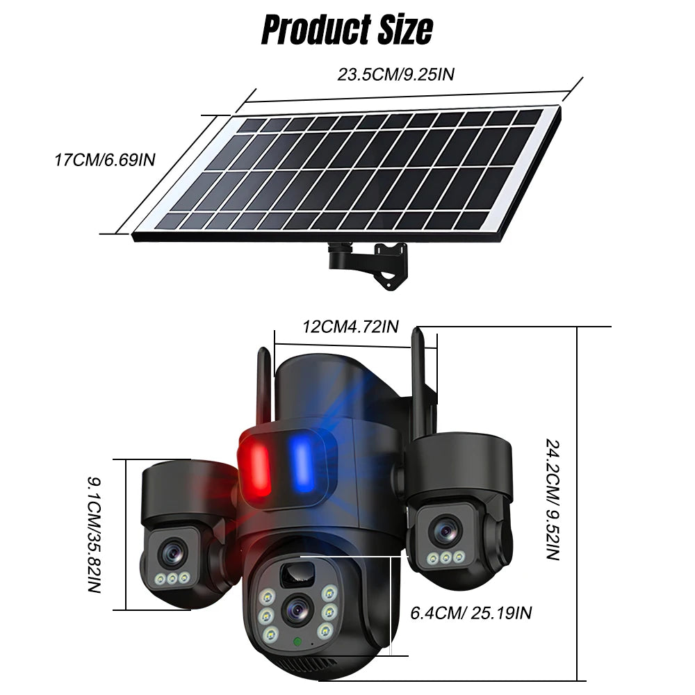 KEPEAK Solar Powered ThreeLens Security Camera Wireless WiFi PTZ Outdoor