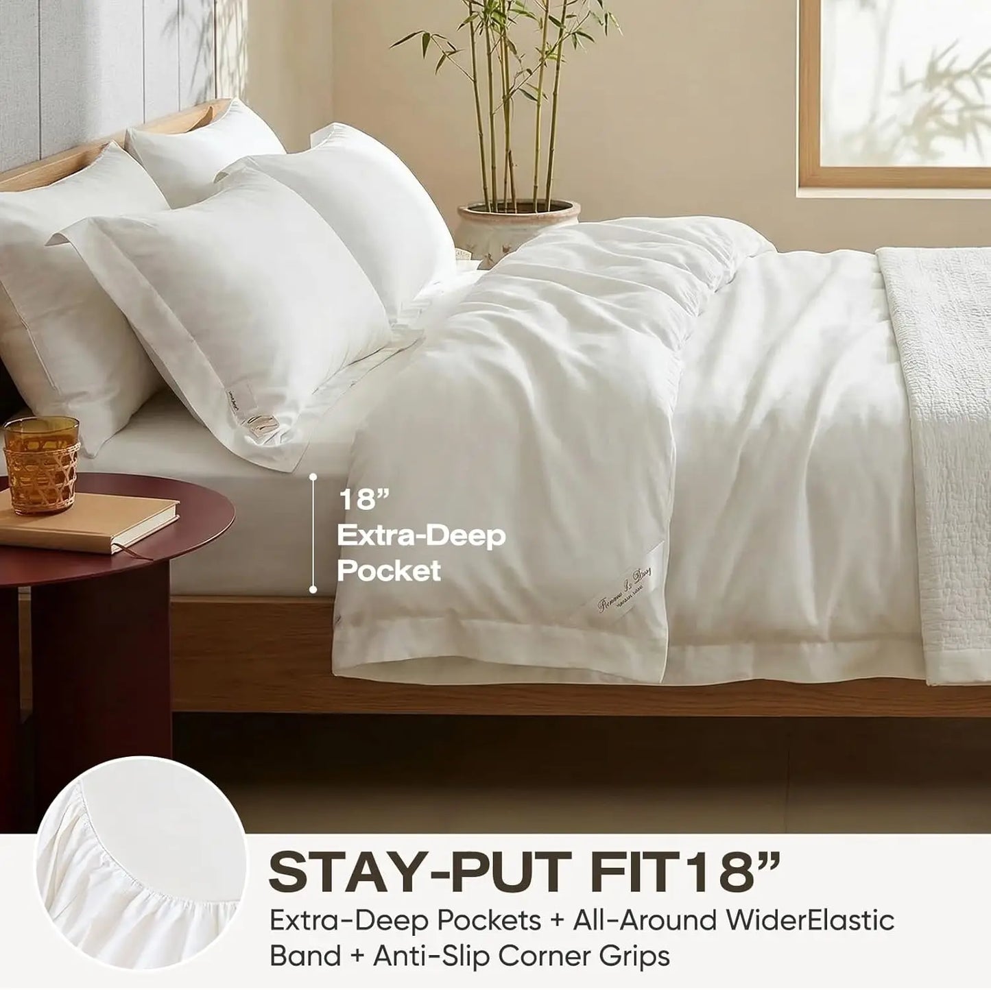 Bamboo Viscose Bed Sheet Set 4 Piece Cooling With Deep Pocket Fitted