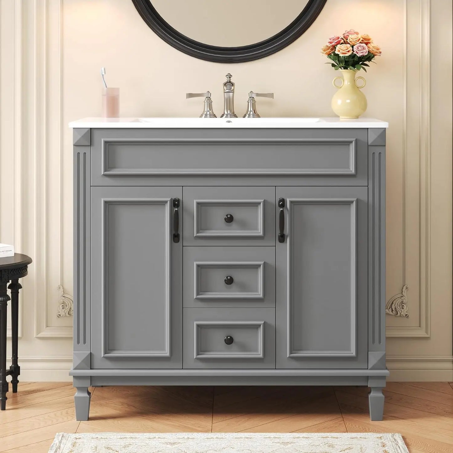 Bathroom Vanity Cabinet Freestanding Integrated Sink With Two Doors Drawers