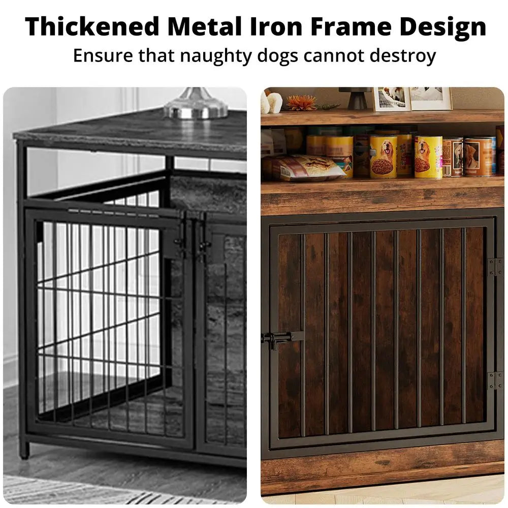 Corner Dog Crate Furniture With Two Tier Shelves For Large Dogs