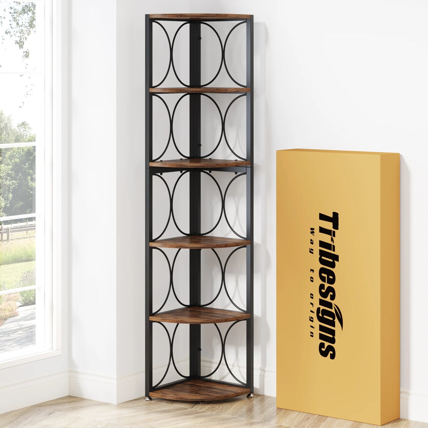 Tribesigns Six Tier Corner Bookshelf Storage Rack Shelving Unit