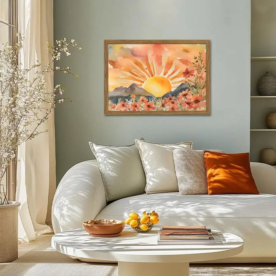 Sunset Boho Wall Art Abstract Floral Canvas For Living Room