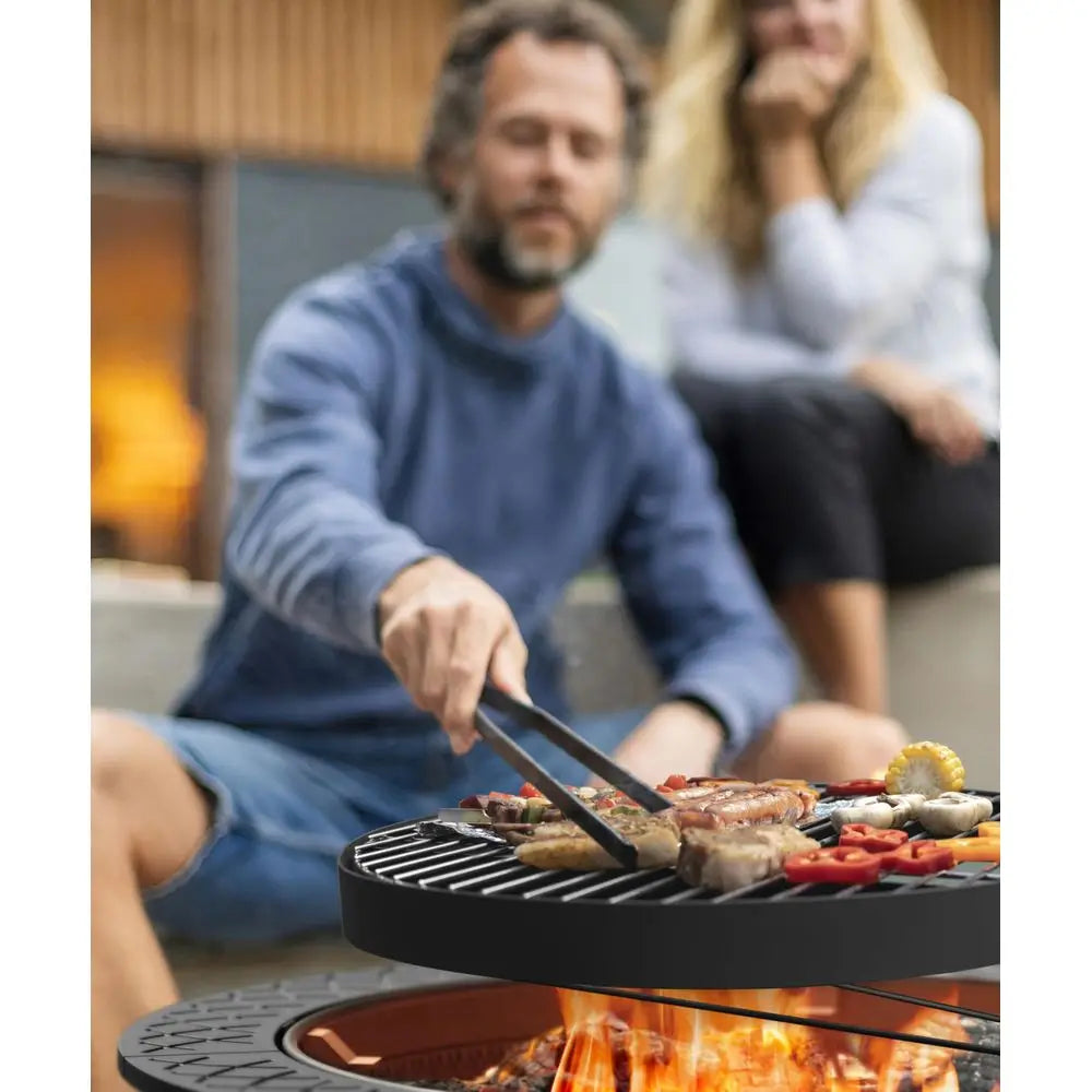 Outdoor Fire Pit With Rotating Grill Wood Burning Includes Lid And Poker
