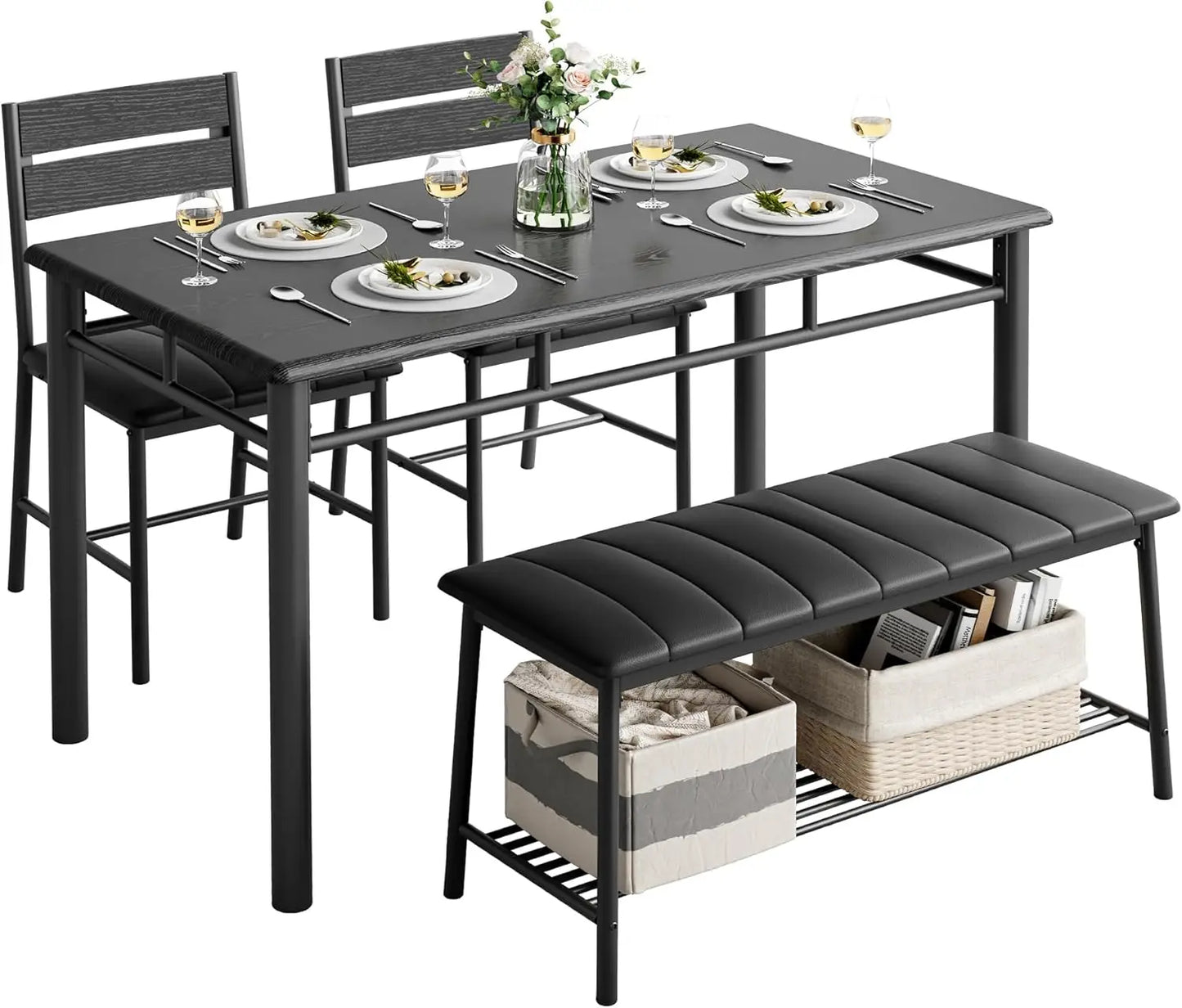 Ironck Dining Table Set for Small Space With Bench Chairs