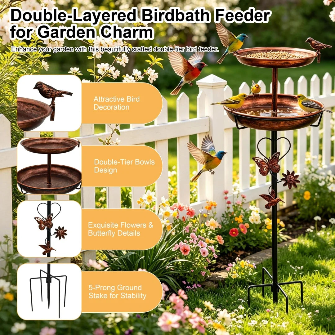 Outdoor Double Layer Bird Feeder and Bird Bath Stand