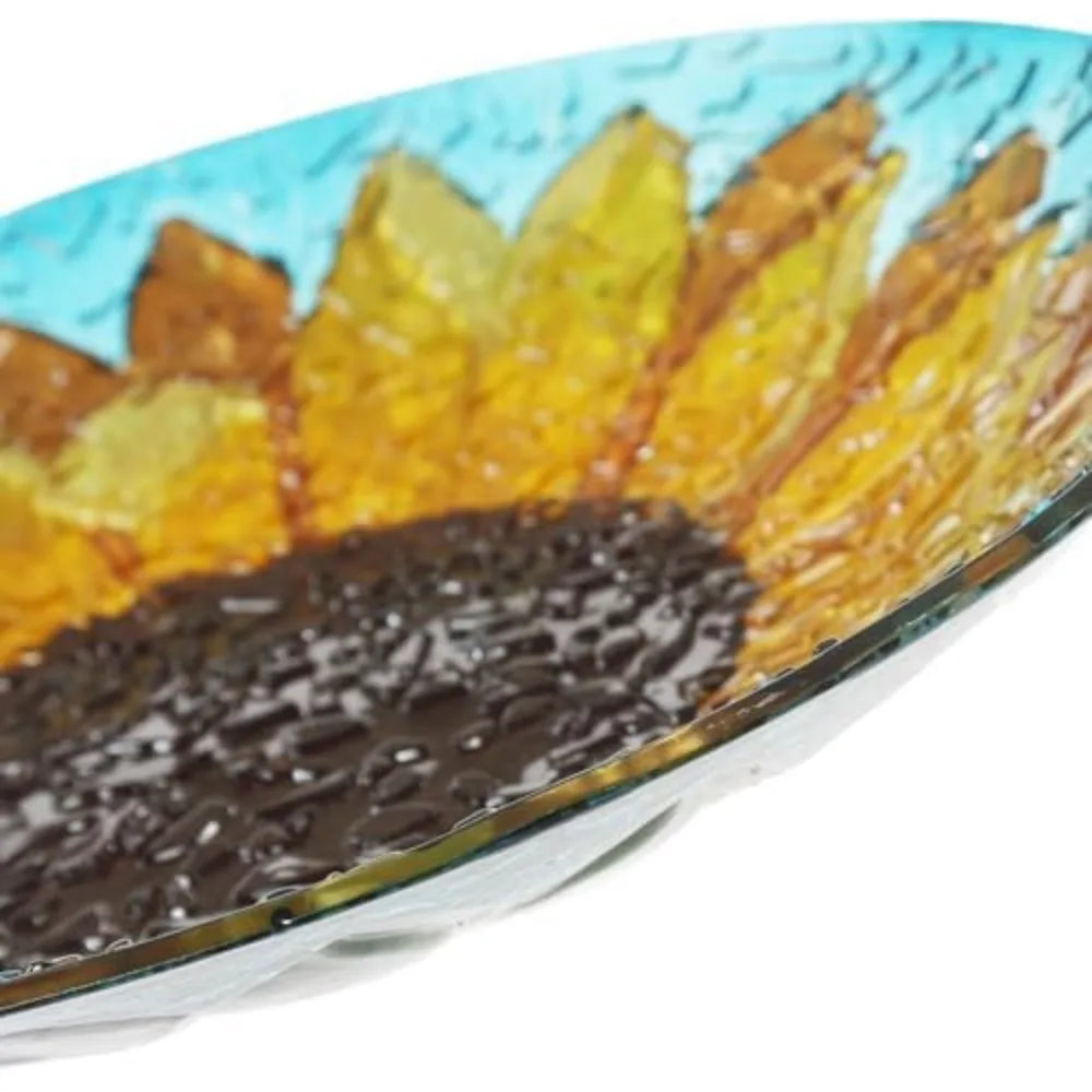 Sunflower Glass Bird Bath Bowl For Outdoors Hand Painted Design