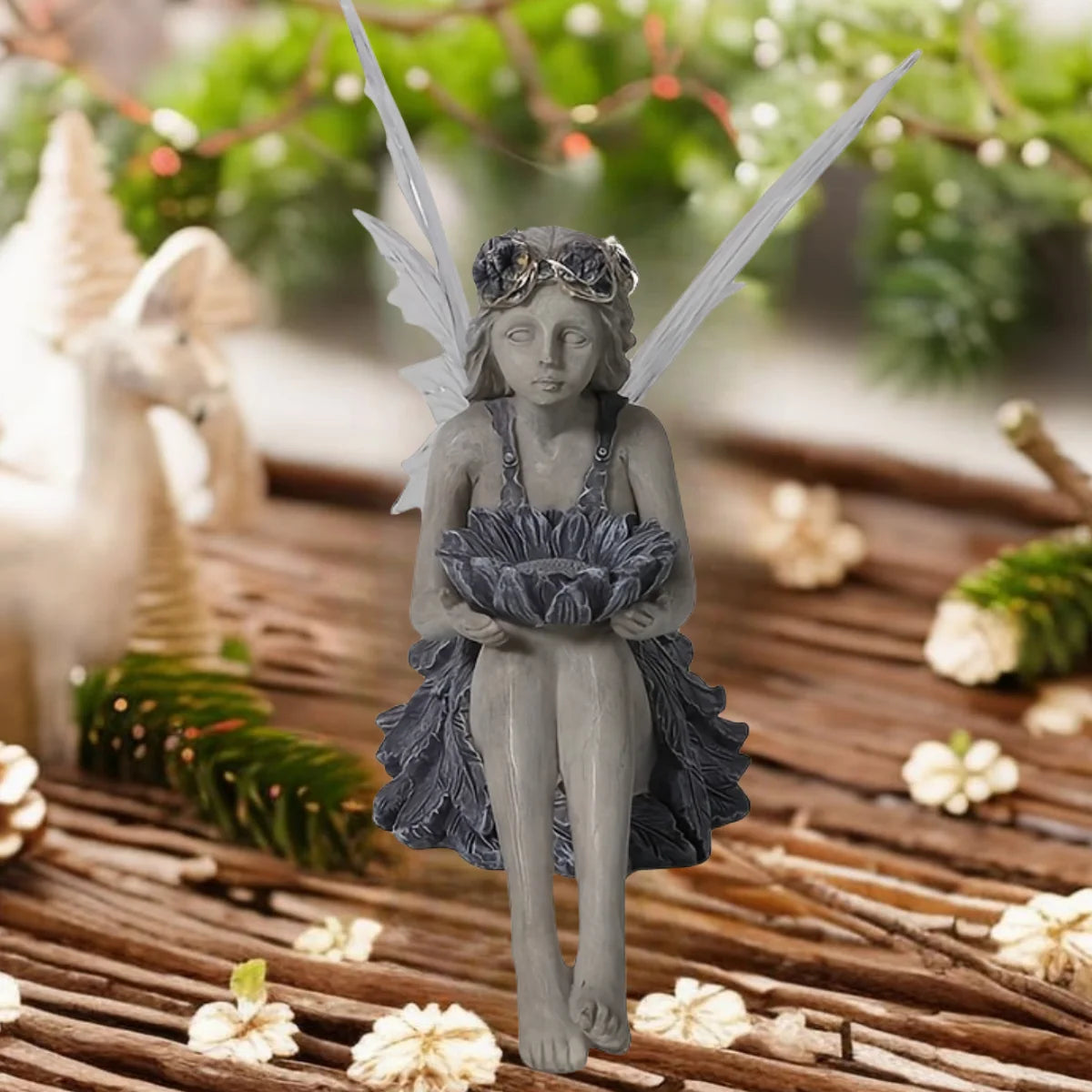 Solar Fairy Garden Statue Light for Outdoor Decoration Resin Flower