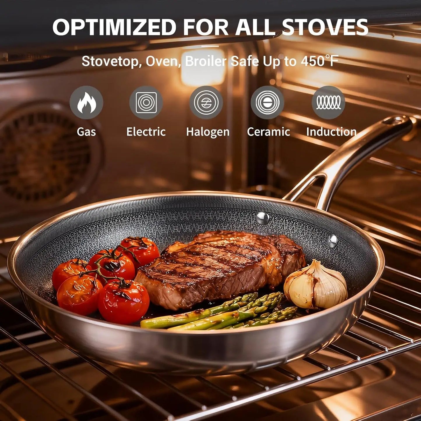 Nonstick Stainless Steel Cookware Set Hybrid Ceramic Coating Induction Ready