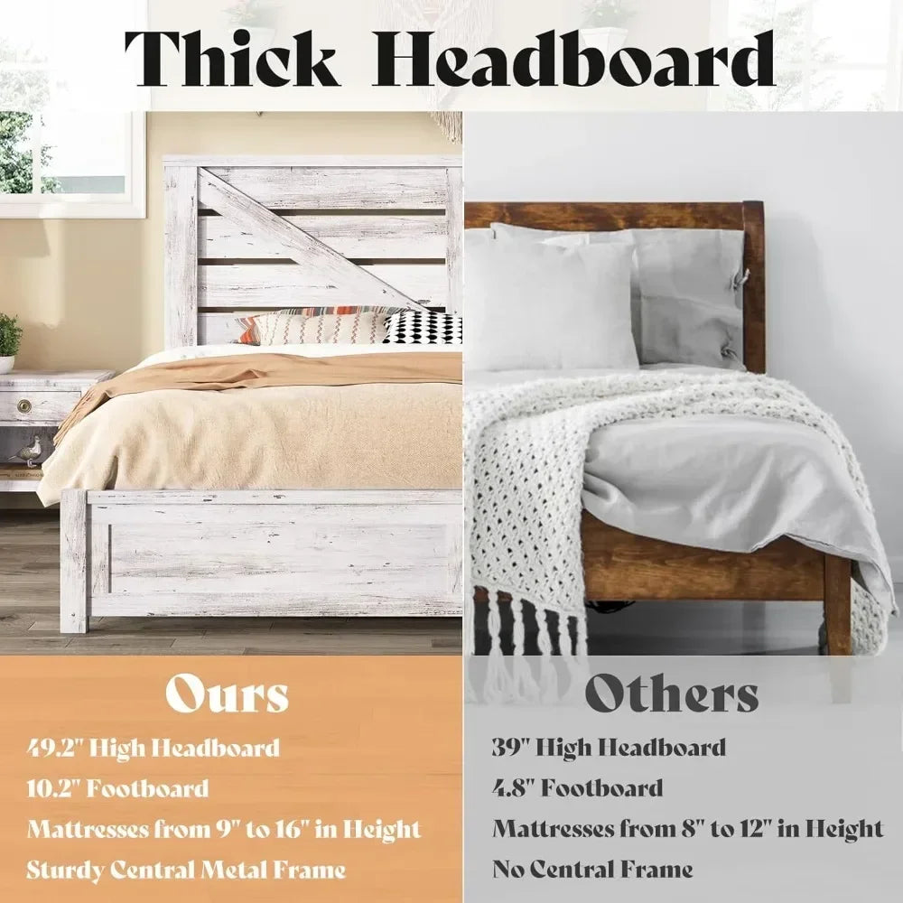 Farmhouse Bed Frame With Barn Door Headboard And Wood Slats