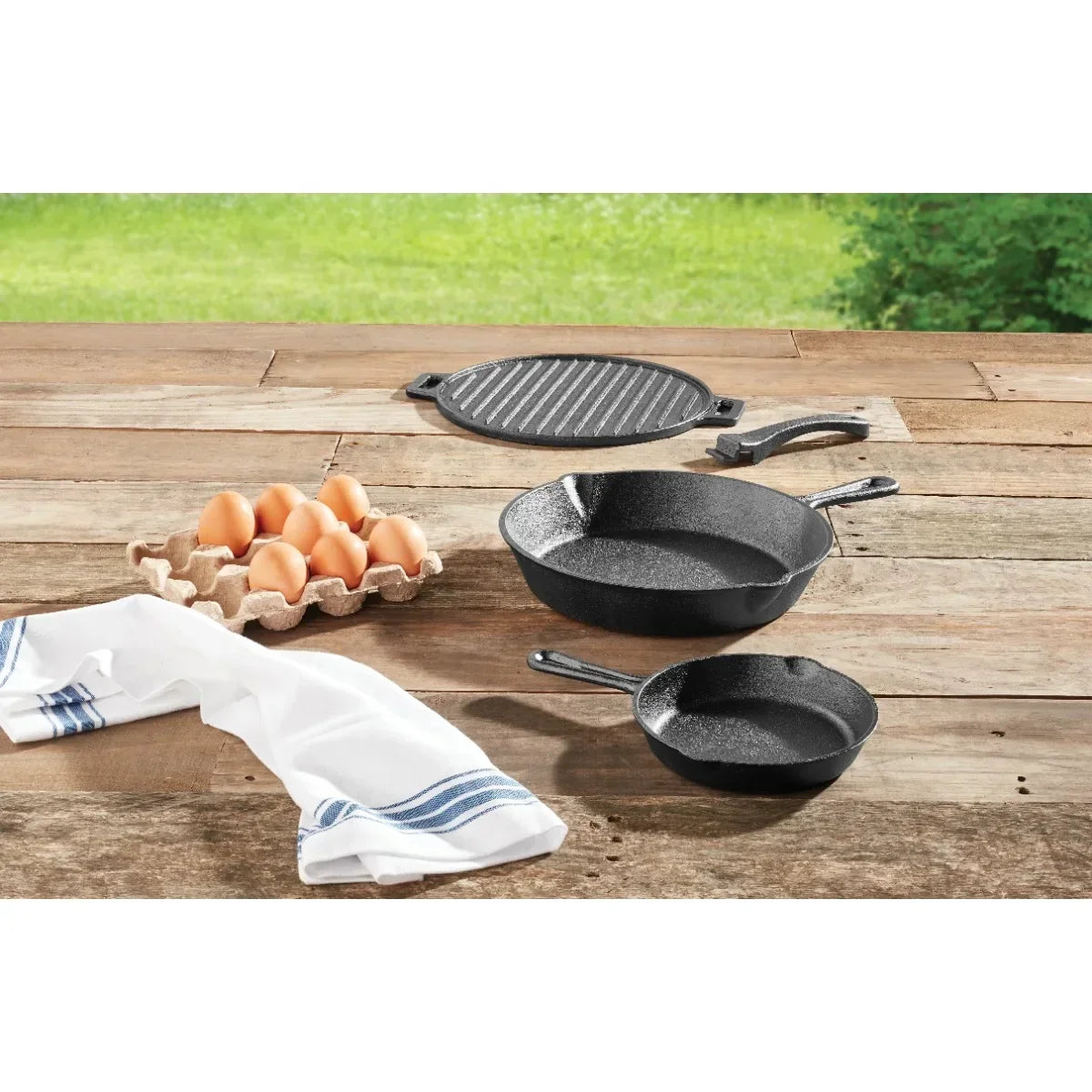 Cast Iron Skillet Set Four Piece Griddle With Handles Preseasoned