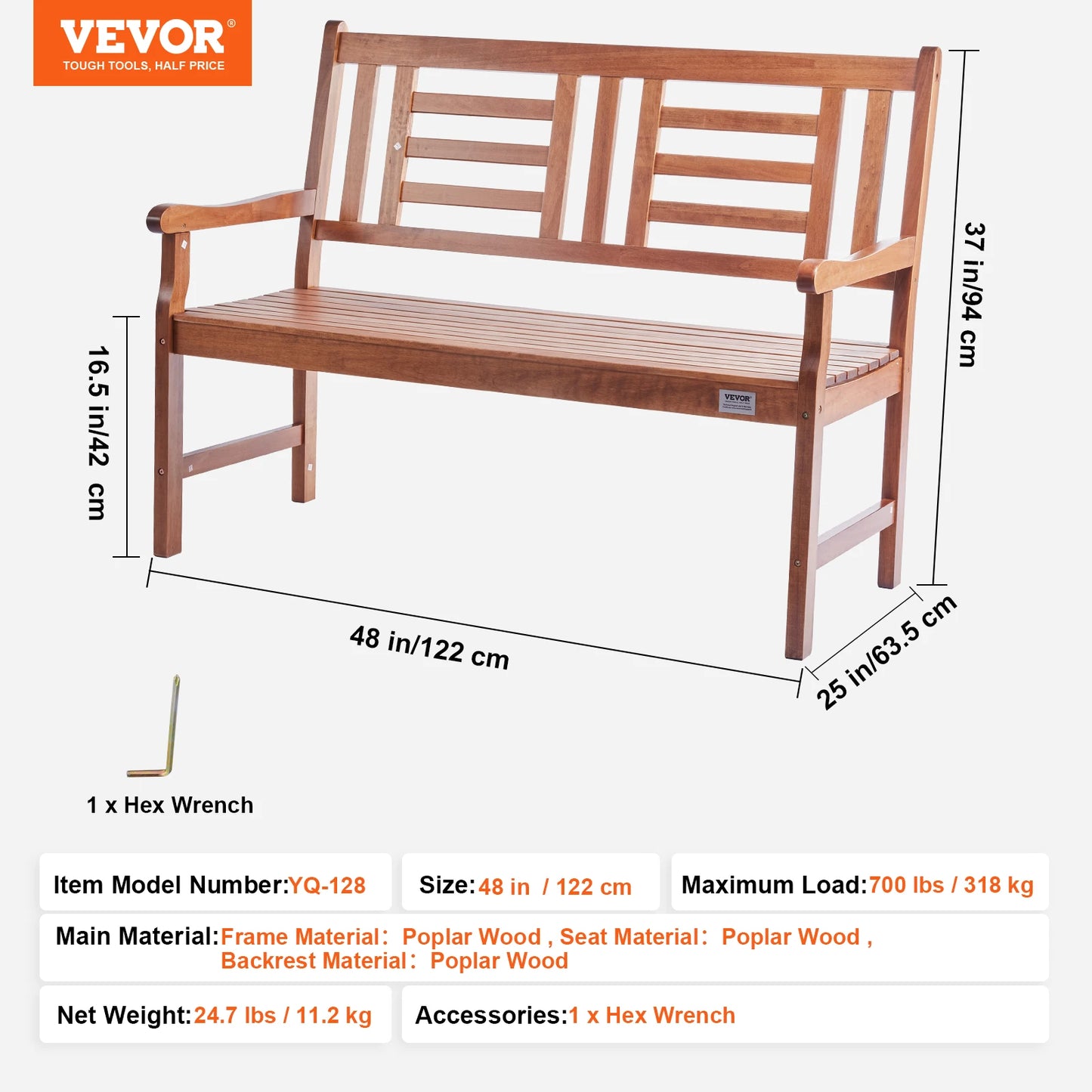 SucceBuy Outdoor Bench Wood Metal Garden Bench Durable