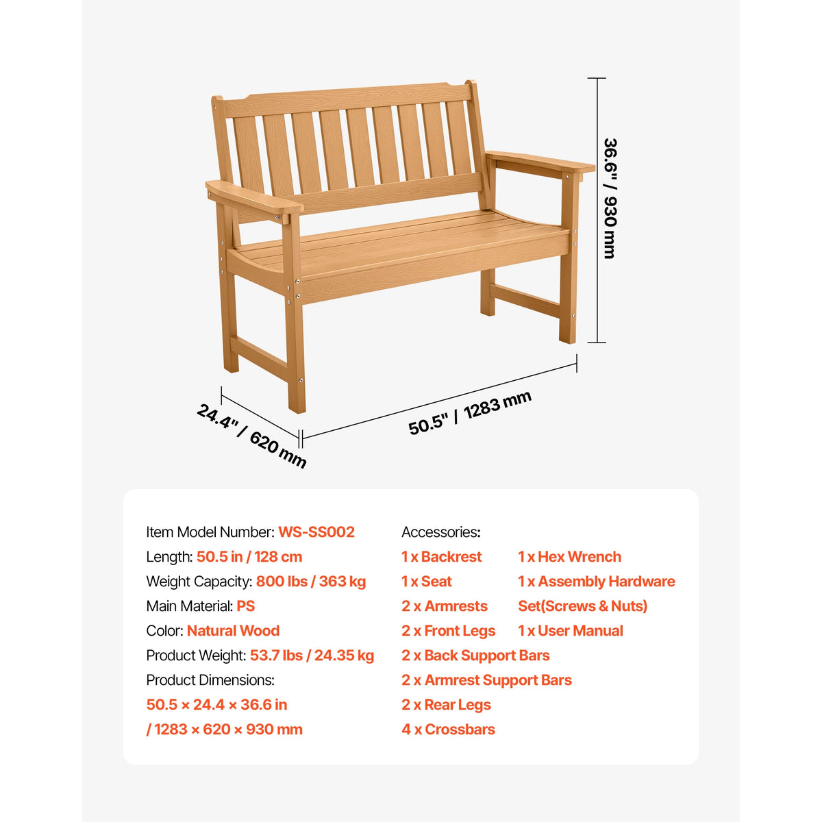 SucceBuy Outdoor Wooden Garden Bench For Patios And Parks