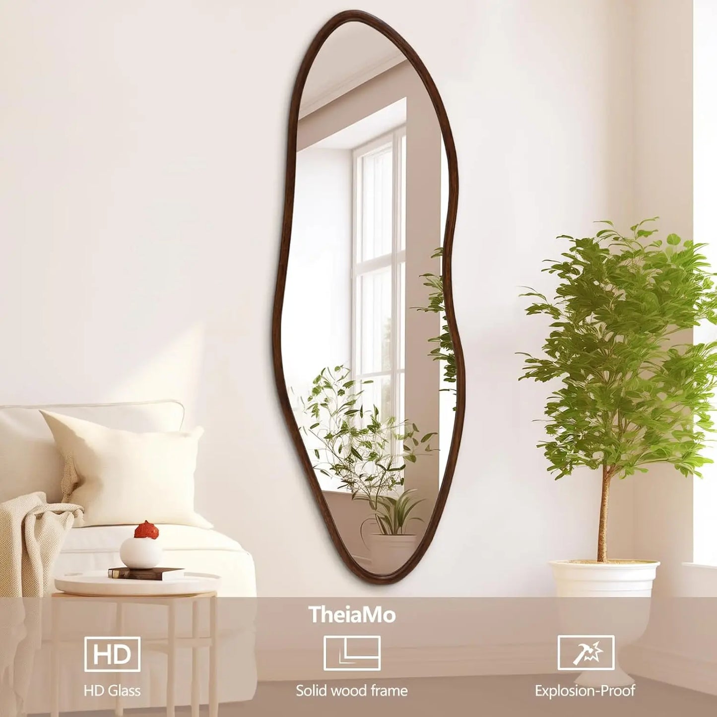 Irregular Wooden Mirror Farmhouse Asymmetrical Wall Mirror