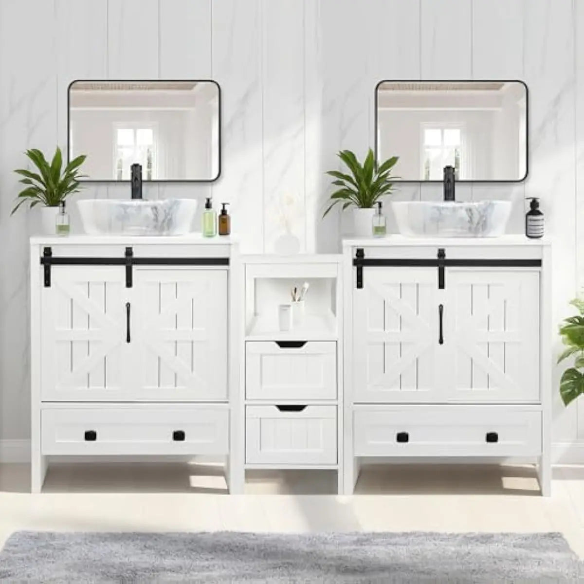 Farmhouse Bathroom Vanity Set Irregular Vessel Sink Sliding Barn Doors