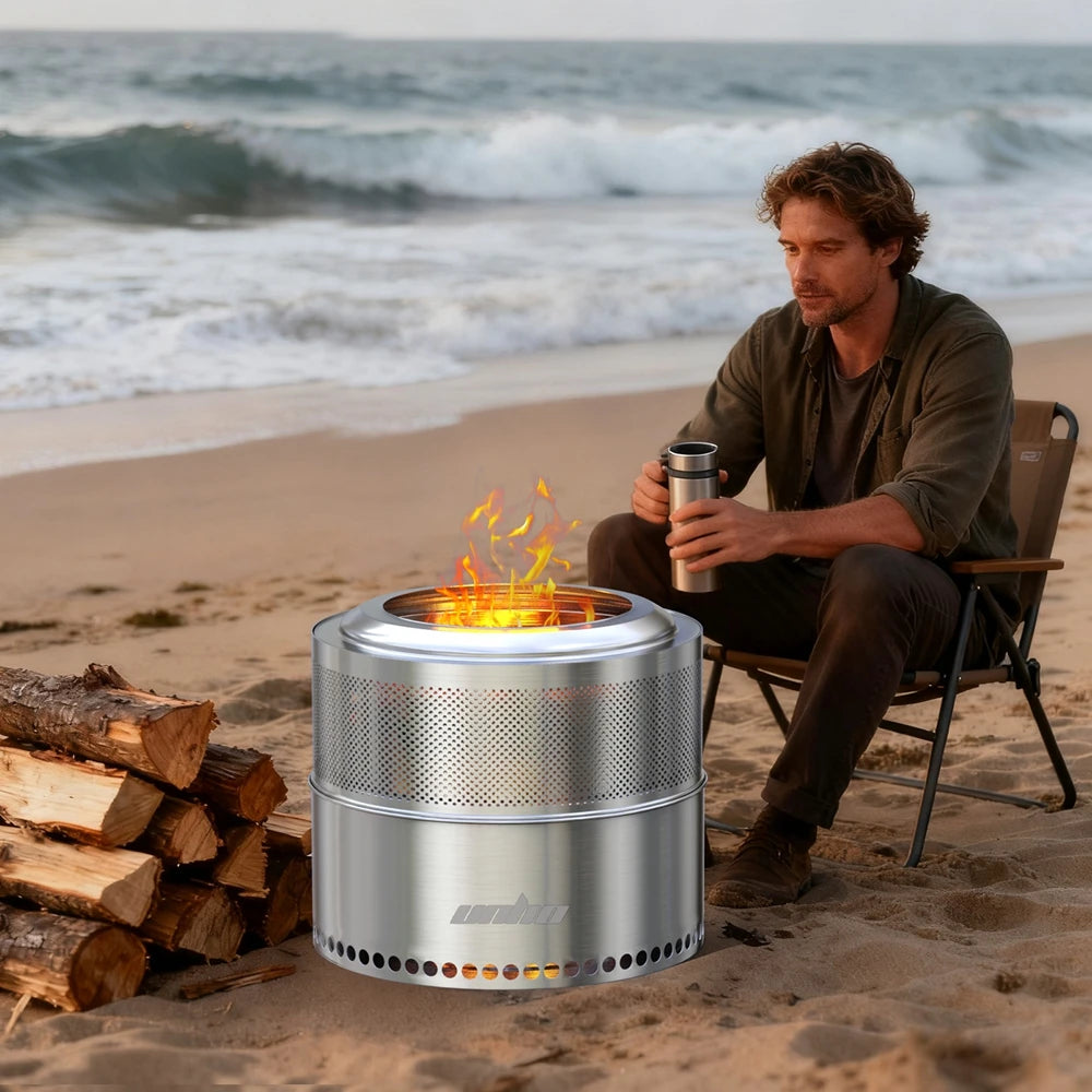 Unho Portable Smokeless Fire Pit Stainless Steel Outdoor Wood Burner