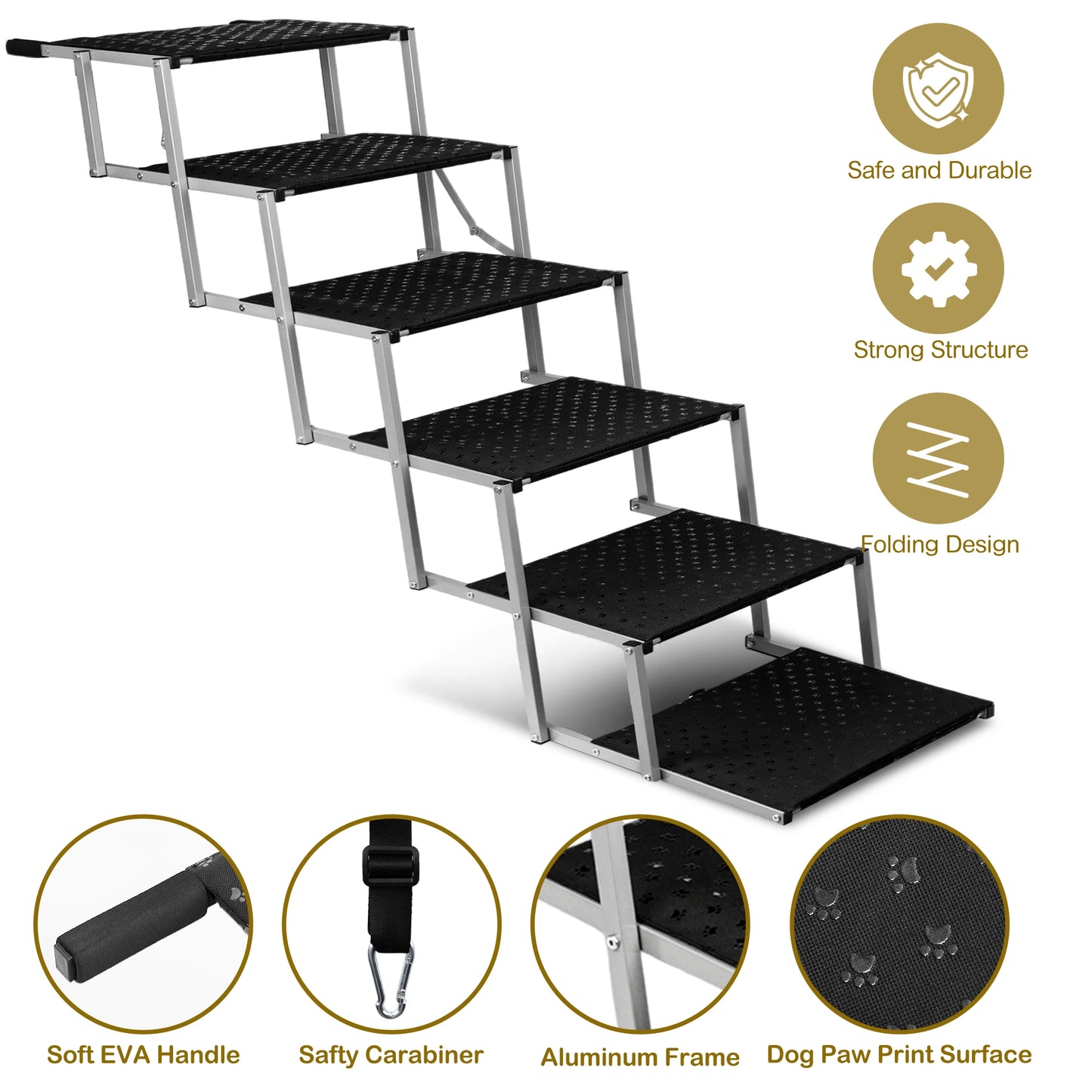 NONEDog Adjustable Foldable Dog Stairs Set For Cars And SUVs