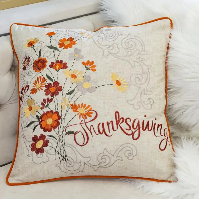 Autumn Floral Embroidered Throw Pillow For Elegant Home Decor