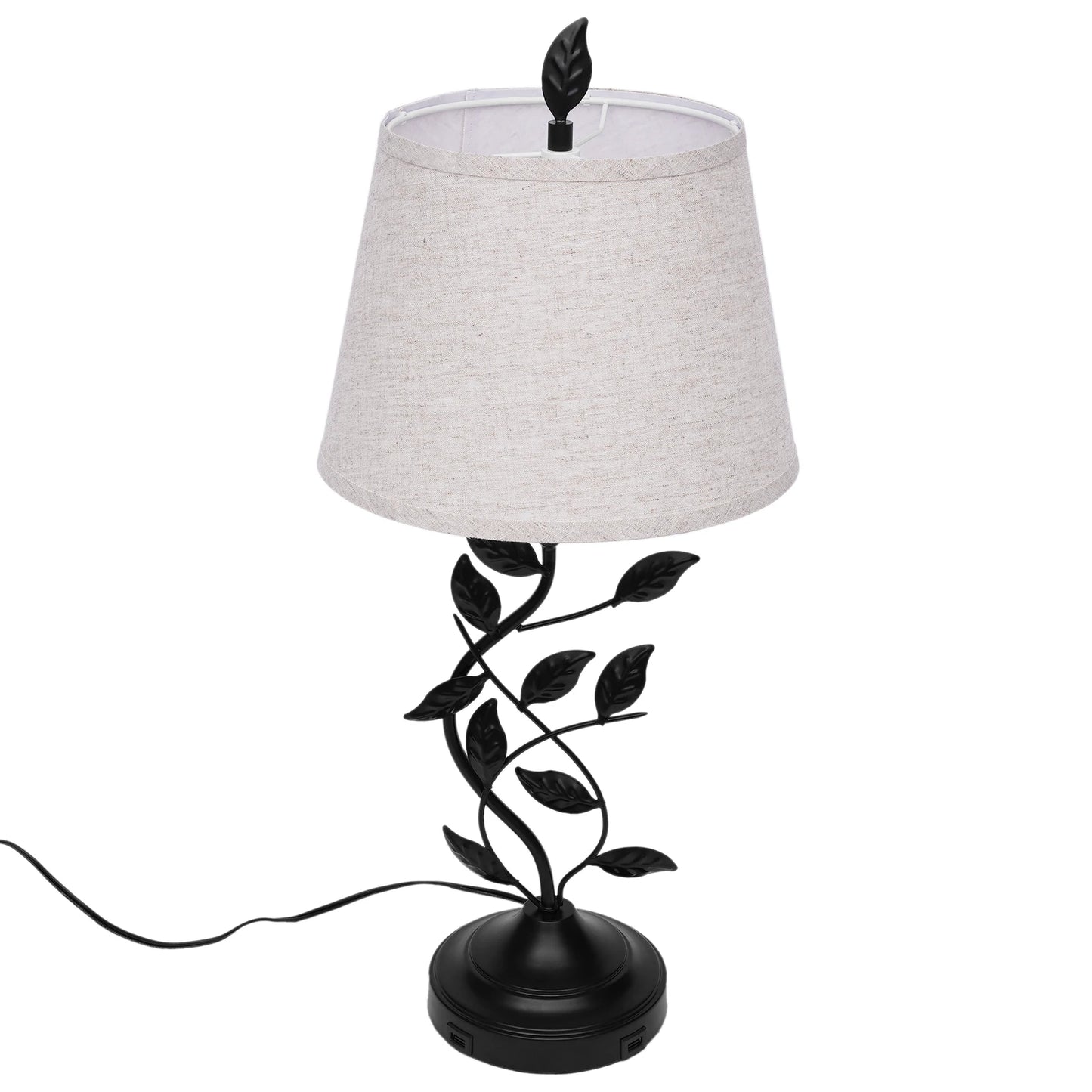 Table Lamp With USB Ports Iron And Linen Shade Living