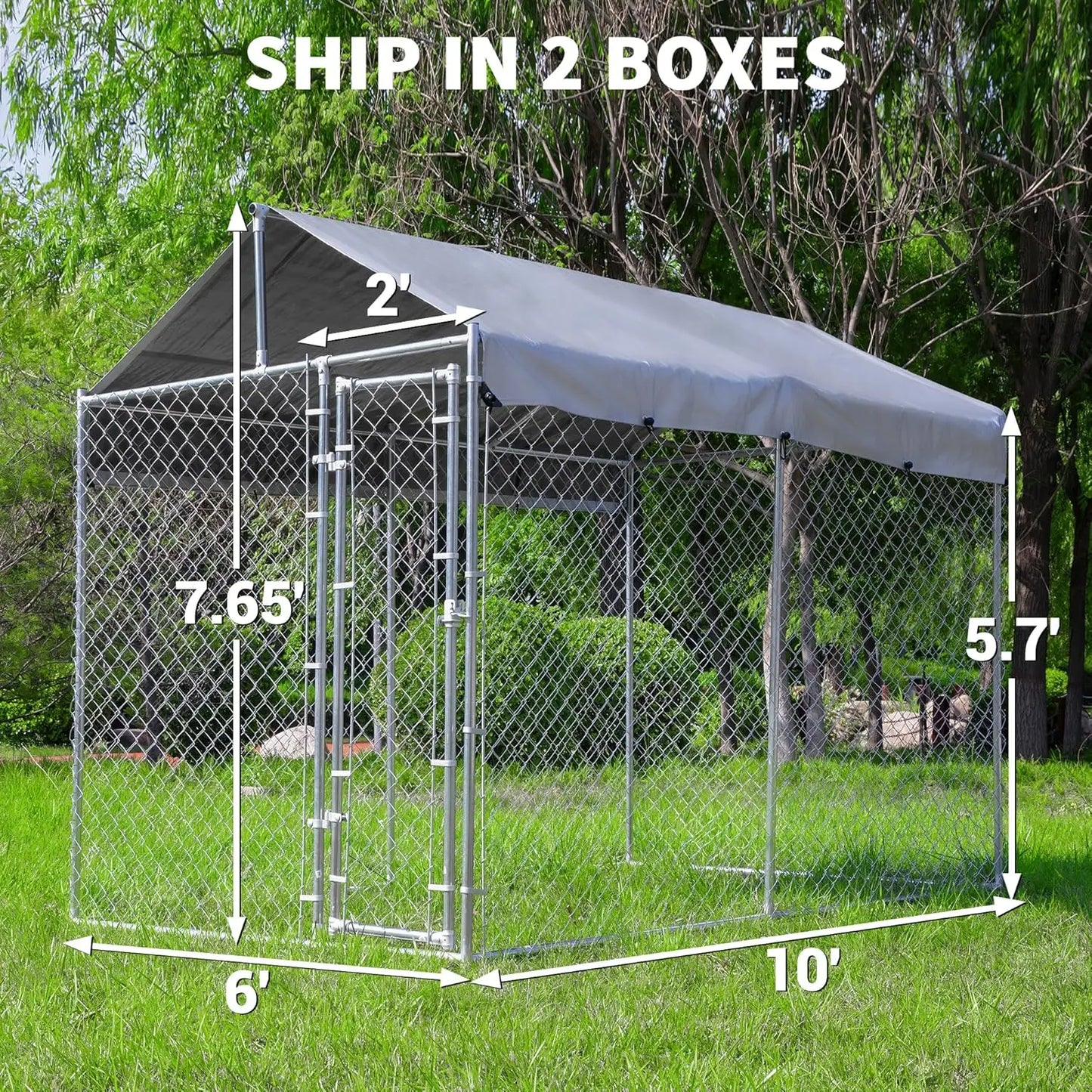Outdoor Dog Kennel With Roof Galvanized Chain Link Lock