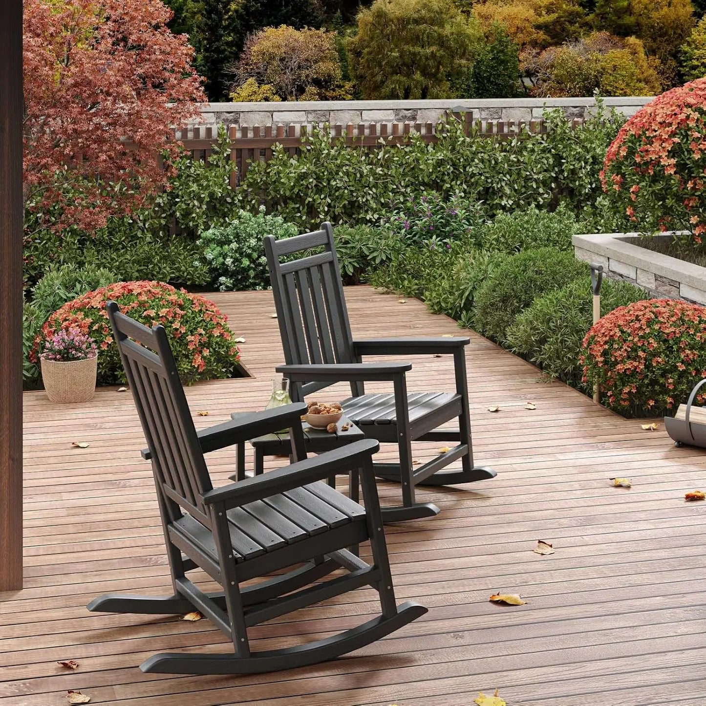 HDPE High Back Rocking Chair Set With Side Table Patio