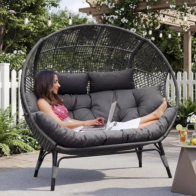 Double Egg Chair Indoor Outdoor Wicker Two Person Loveseat