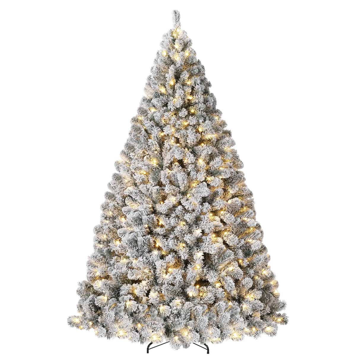 Flocked Prelit Christmas Tree With LED Lights And Metal Stand