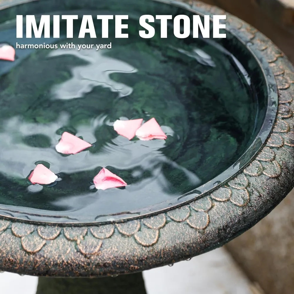 Solution4Patio Fiberclay Outdoor Marble-Look Bird Bath