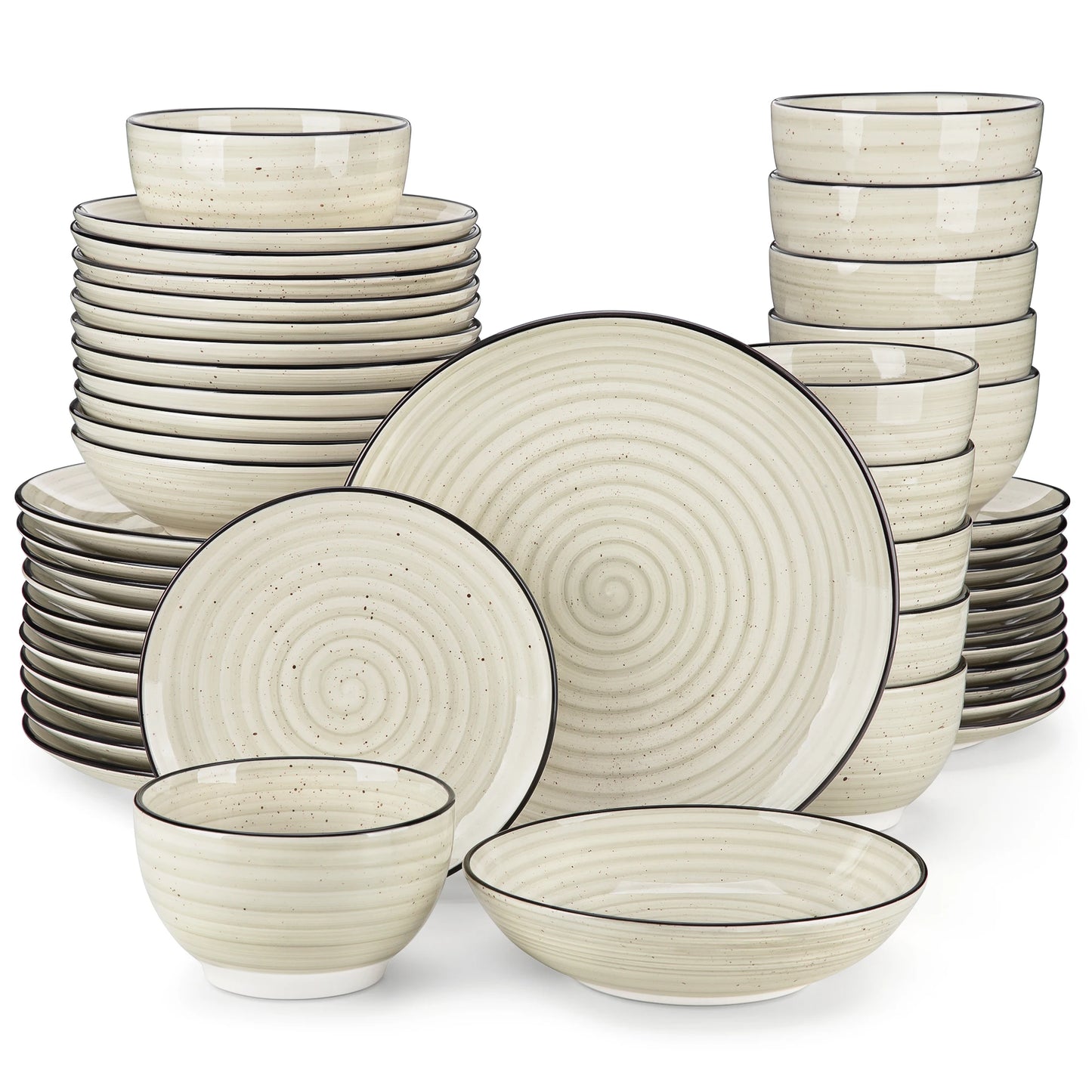 MALACASA Ceramic Dinnerware Sets Handpainted Spiral Design Plates