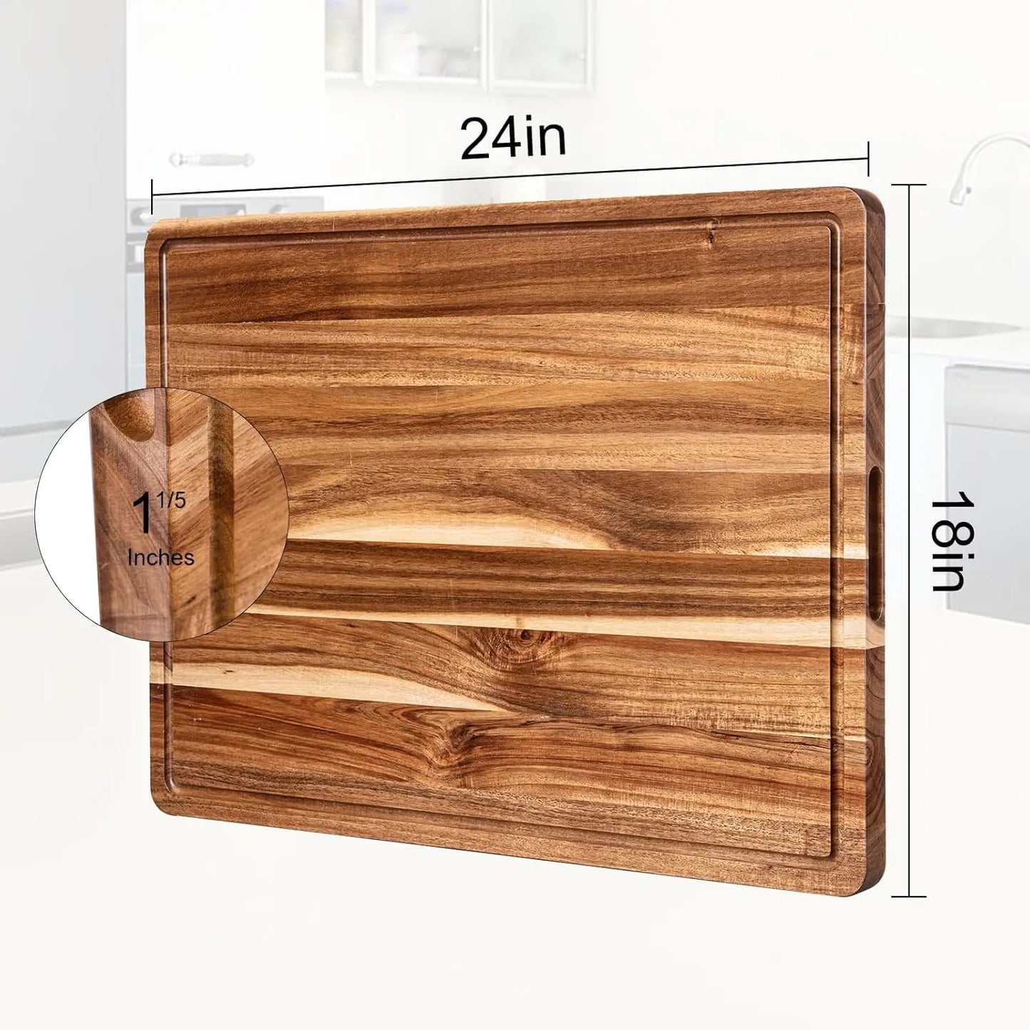 TWISTER.CK Wood Cutting Board With Juice Groove And Reversible Handle