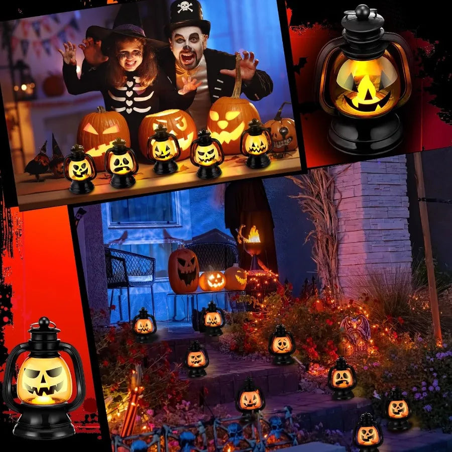 12 Pack Halloween Mini Pumpkin Lanterns With Flickering Candles