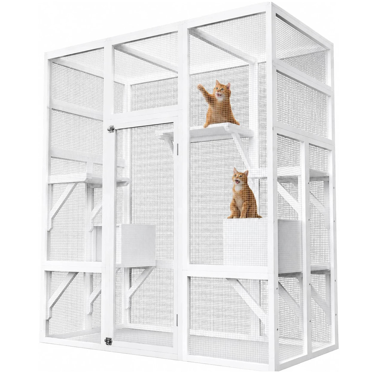 HiMiss Outdoor Wooden Catio With Waterproof Roof And Platform