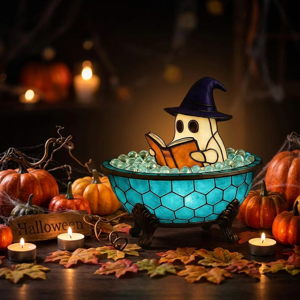 Halloween Ghost Table Lamp Tiffany Stained Glass Night Light Decor